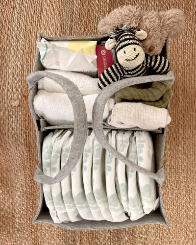 Grey Nappy Organiser by KoalaComfort™ - Organised with nappies, wipes, and baby essentials