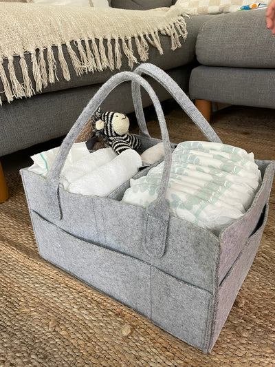 Grey Nappy Organiser by KoalaComfort™ - Front view showing spacious compartments